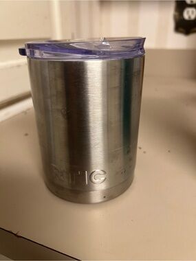 RTIC Stainless Steel Travel Tumbler with Clear Purple Lid - Silver